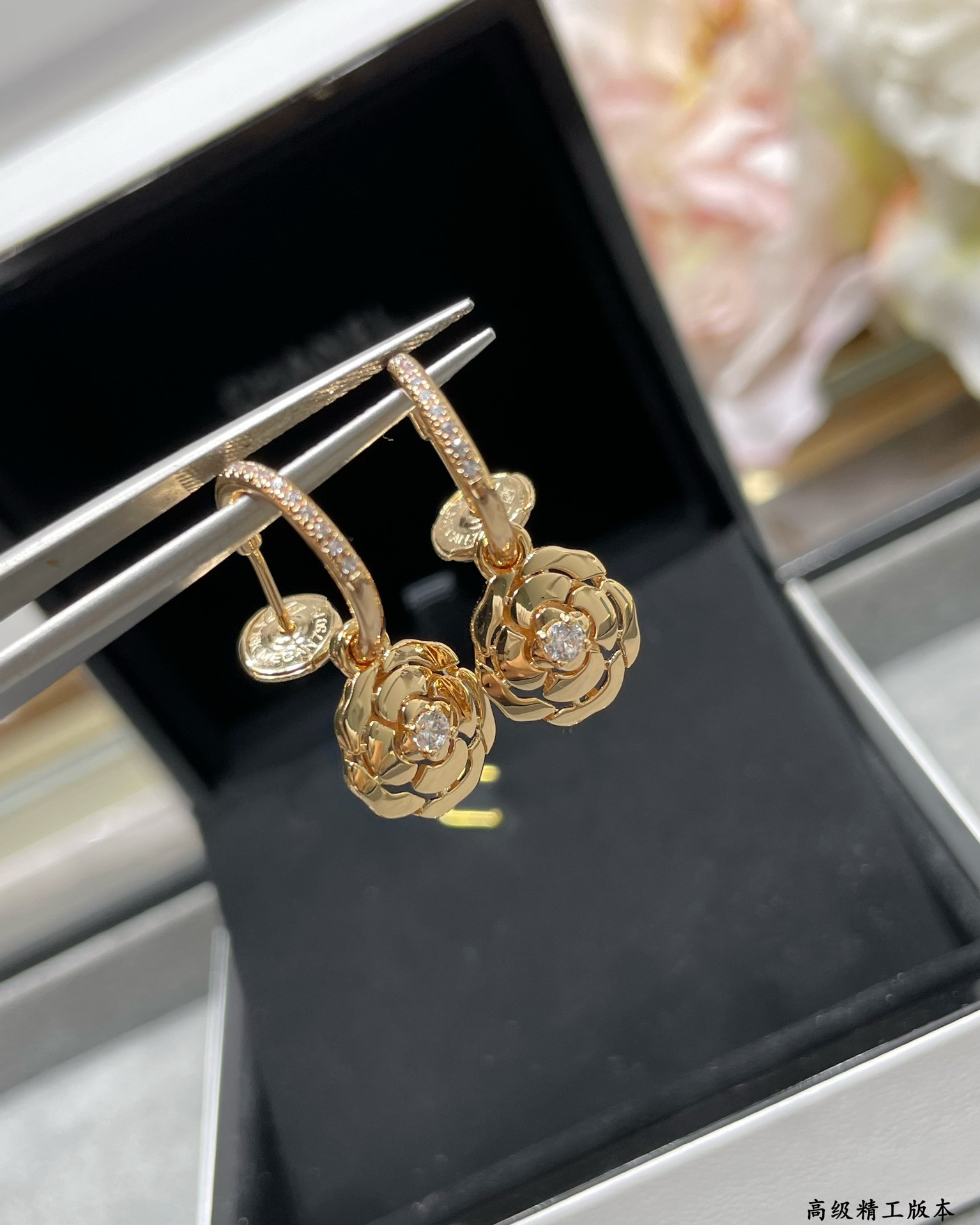 Ch*el gold camellia earrings