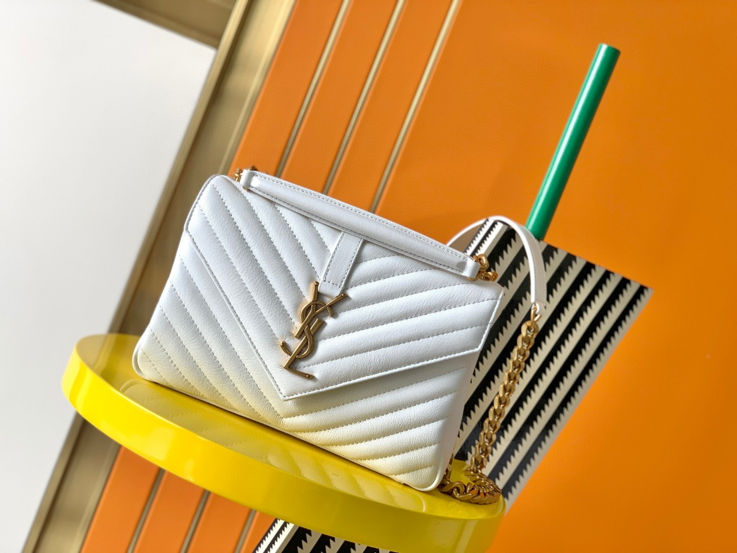 Y*L college medium in quilted leather white 9.4 x 6.6 x 2.5 inches