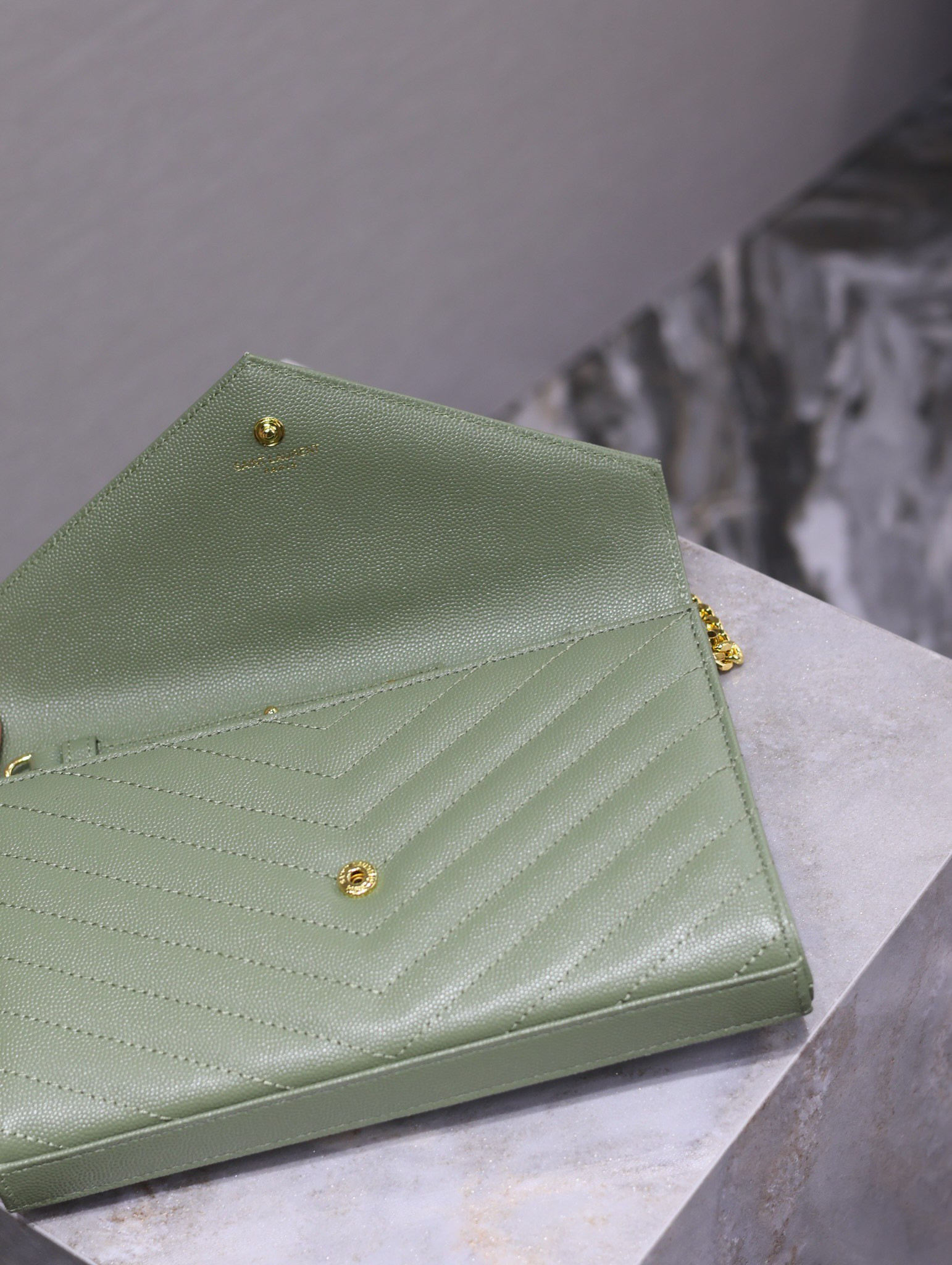 Y*L cassandra monogram classic chain wallet in grained poudre leather 22.5 x 14 x 4cm