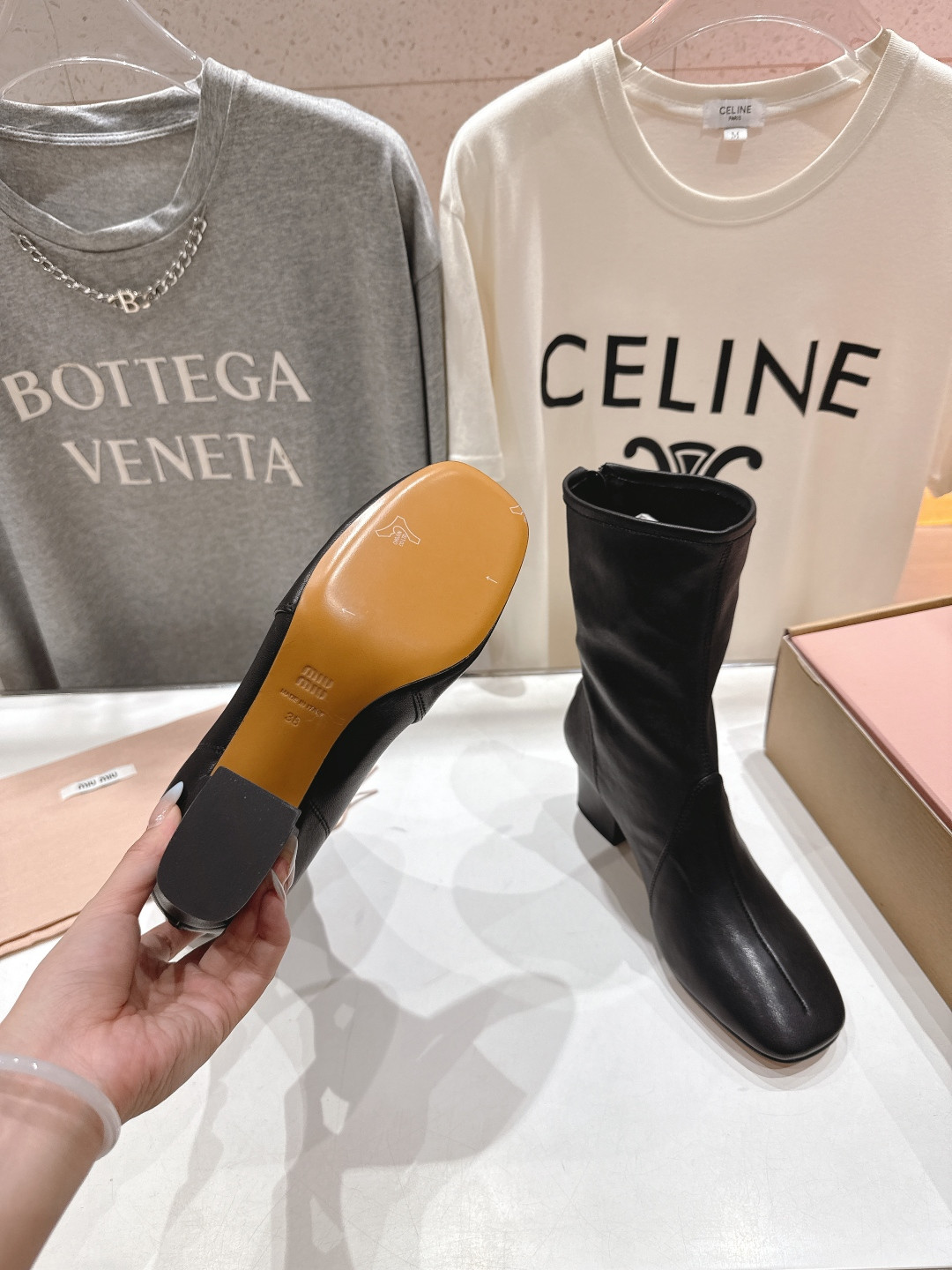 UA Miu Miu Nappa Leather Booties 7cm Heel