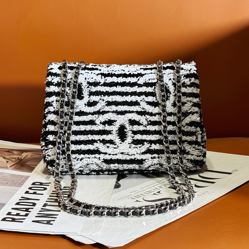 Ch*el little black and white striped bag